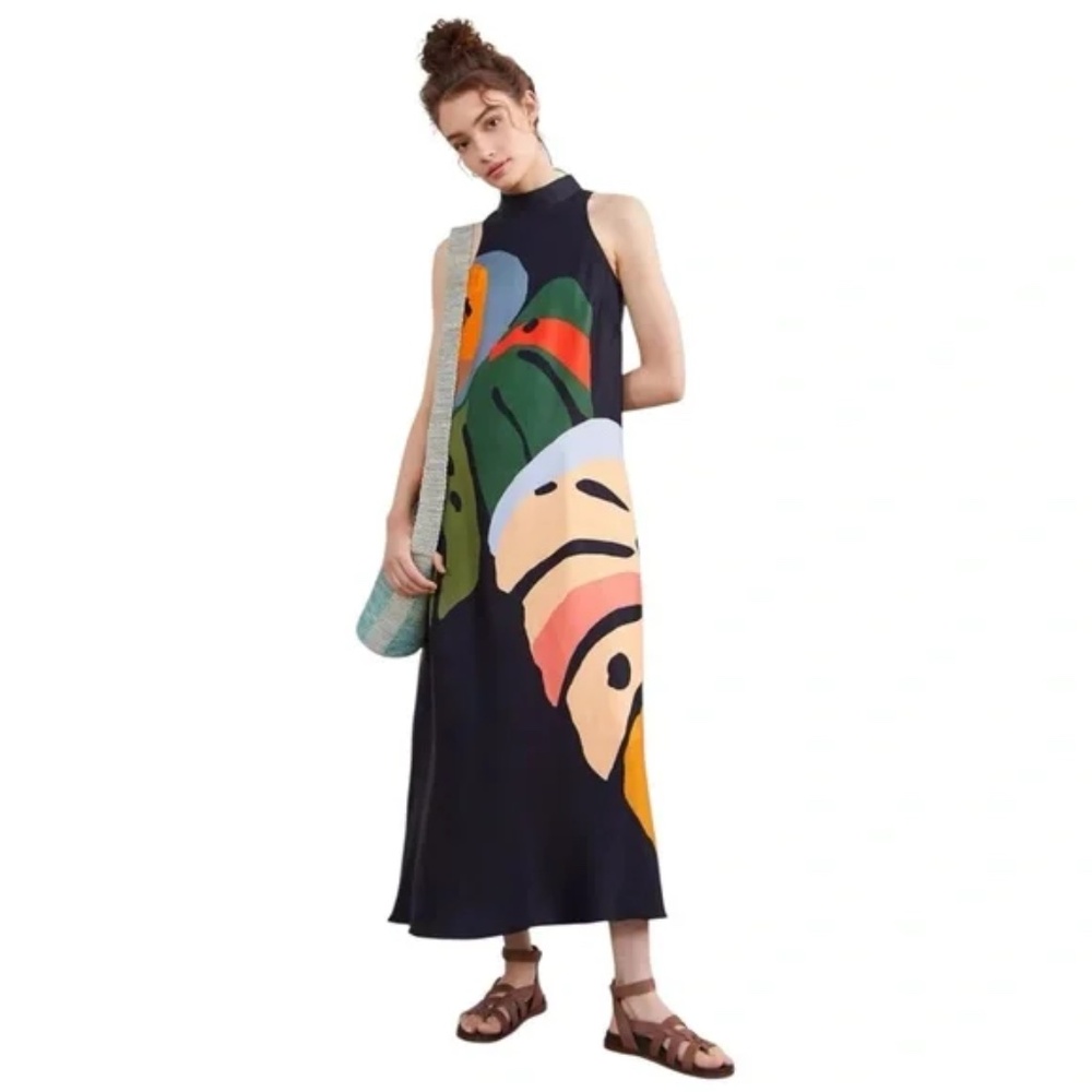 Farm Rio for Anthropologie Sleeveless Halter Maxi Dress size Medium Petite